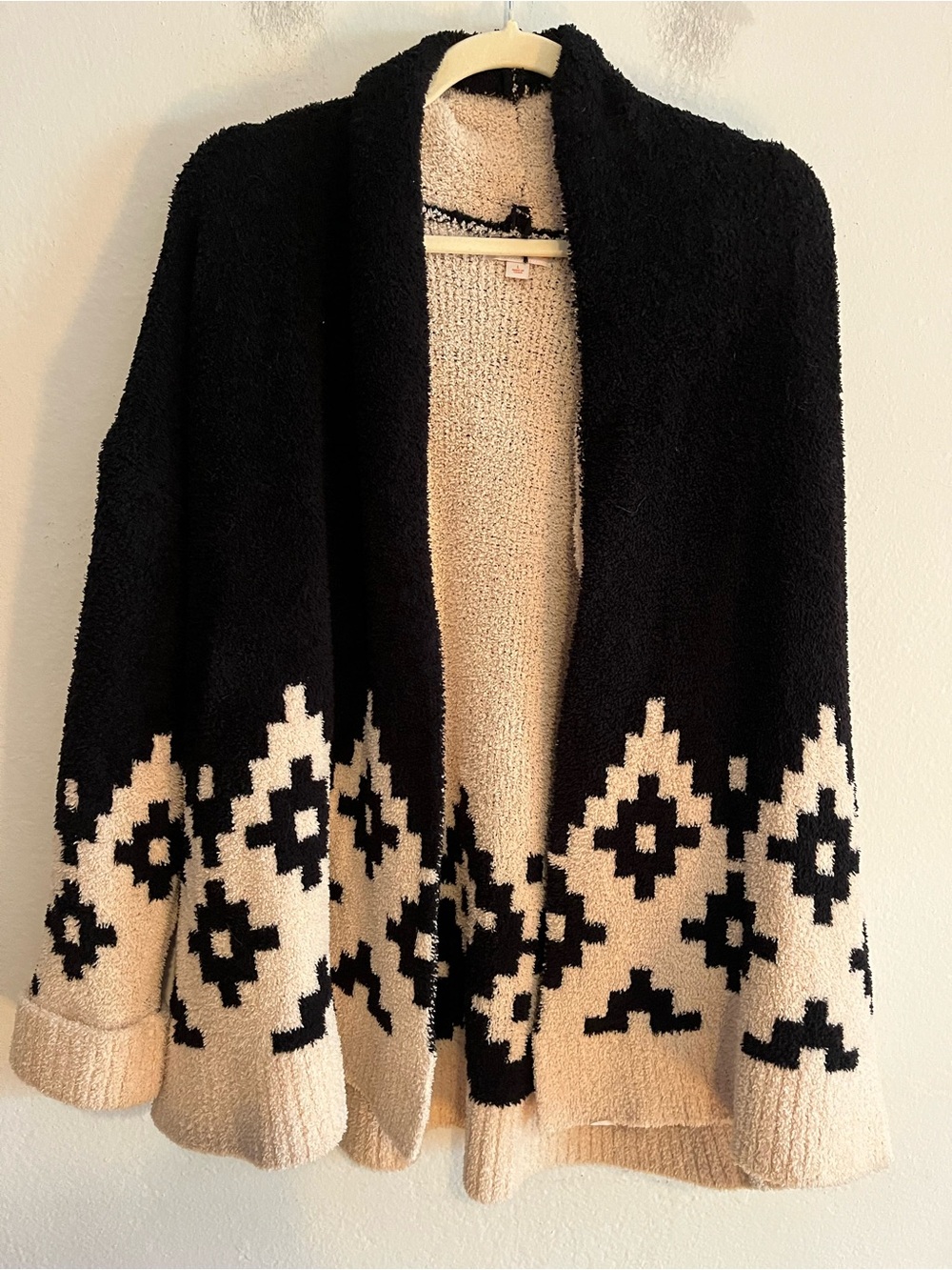 Knox Rose Black & Cream Southwestern Open Cardigan Thick Cozy Large